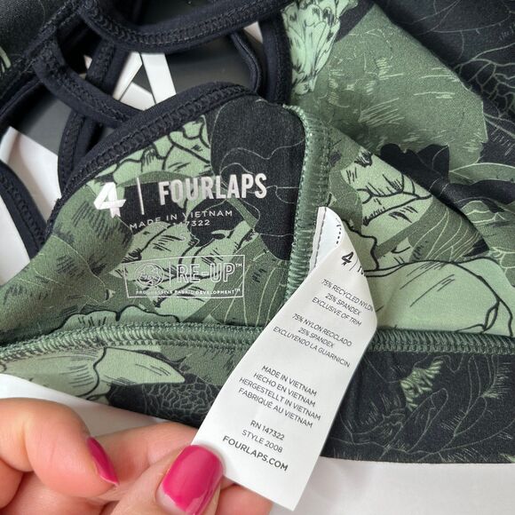 NWT FourLaps Vitality Sports Bra Peonies Print Thyme Green Yoga Athletic #395 - Picture 8 of 12